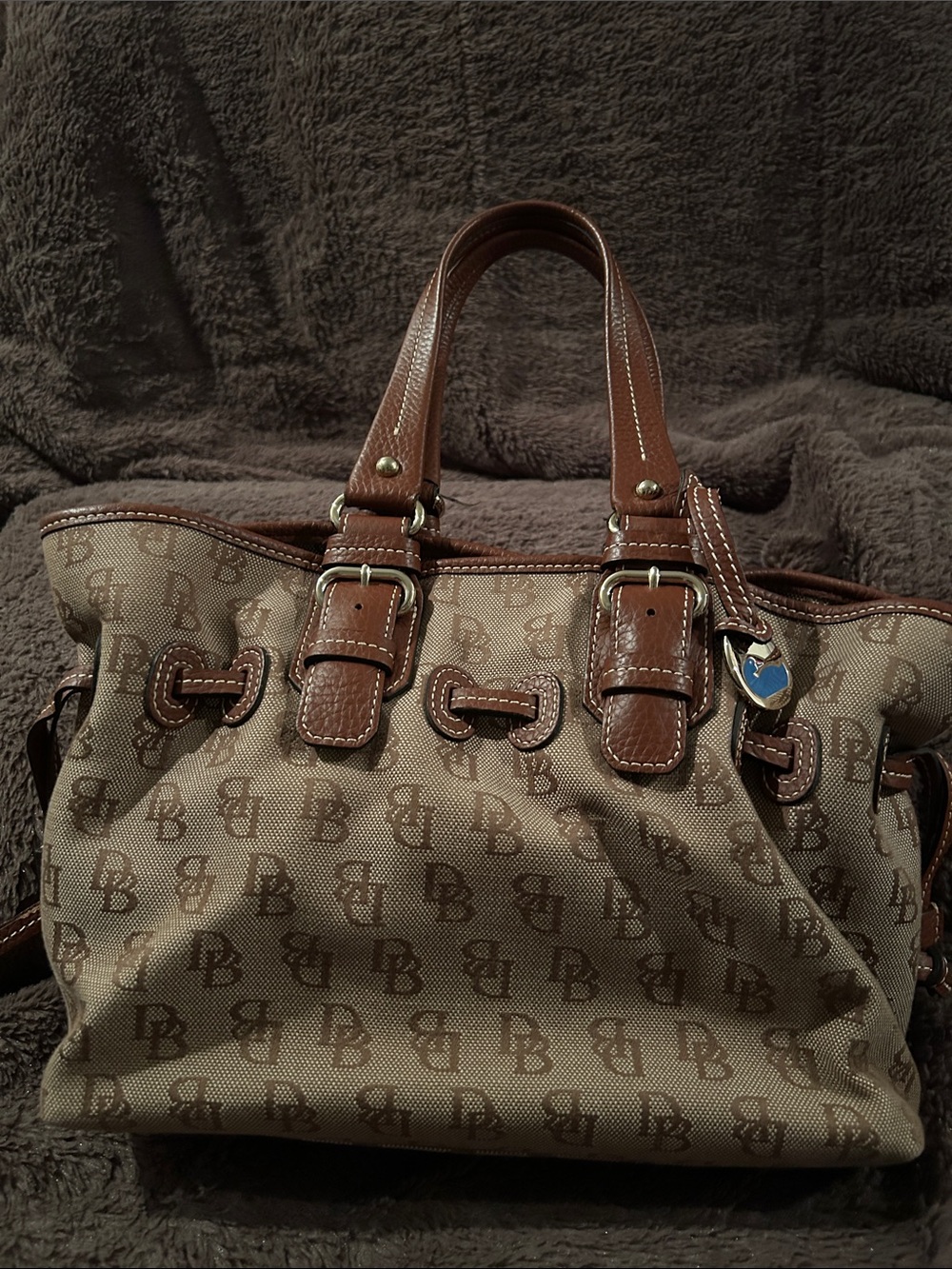 Dooney & Bourke Beige and Brown Logo Satchel